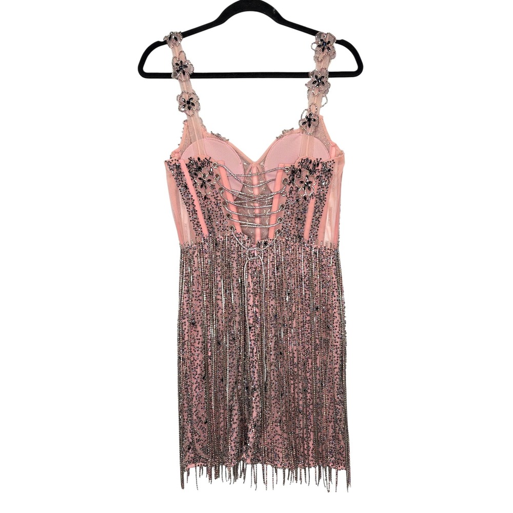 Portia & Scarlett Couture Crystal Embellished Fringed Mini Dress 6‎ NWT - Picture 8 of 11
